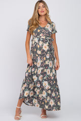 Black Floral Tiered Maternity Maxi Dress