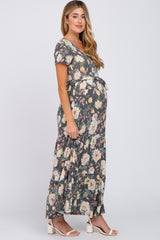 Black Floral Tiered Maternity Maxi Dress