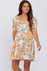 Orange Floral Tiered Maternity Dress