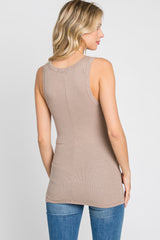 Mocha Button Neckline Ribbed Tank