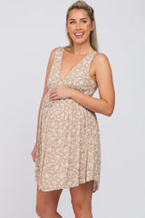 Taupe Floral V-Neck Maternity Mini Dress