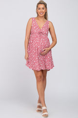 Pink Floral V-Neck Maternity Mini Dress