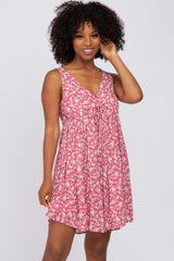 Pink Floral V-Neck Maternity Mini Dress