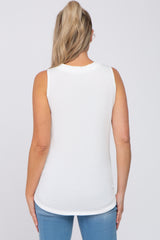 White Ribbed Round Hem Maternity Tank Top