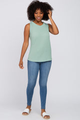 Mint Green Ribbed Round Hem Tank Top