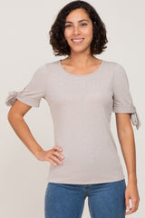 Dark Taupe Short Tie Sleeve Maternity Top