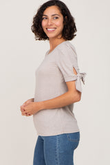 Dark Taupe Short Tie Sleeve Top