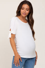 White Short Tie Sleeve Maternity Top