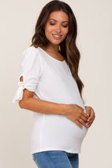 White Short Tie Sleeve Maternity Top