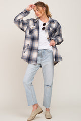 Navy Plaid Shirt Jacket