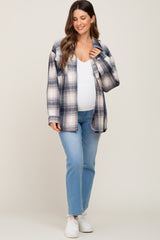 Navy Plaid Maternity Shirt Jacket