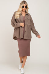 Taupe Fleece Shirt Jacket