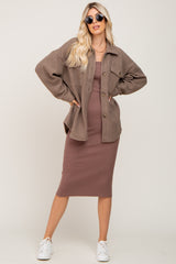 Taupe Fleece Shirt Jacket