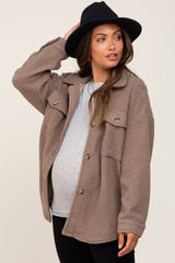 Taupe Fleece Maternity Shirt Jacket