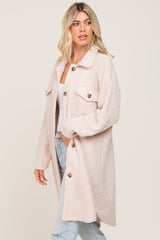 Beige Fleece Long Shirt Jacket