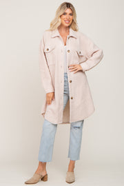 Beige Fleece Long Shirt Jacket