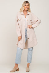 Beige Fleece Maternity Long Shirt Jacket