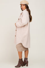 Beige Fleece Maternity Long Shirt Jacket