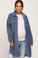 Blue Fleece Maternity Long Shirt Jacket