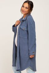 Blue Fleece Maternity Long Shirt Jacket