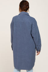 Blue Fleece Maternity Long Shirt Jacket