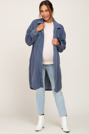 Blue Fleece Maternity Long Shirt Jacket