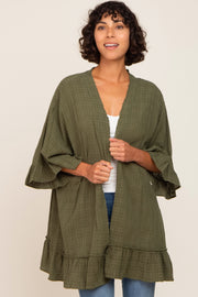 Olive Plaid Gathered Hem Cover Up