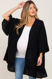 Black Plaid Gathered Hem Maternity Cover Up