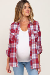 Red Plaid Maternity Flannel Top