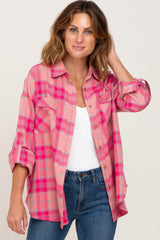 Pink Plaid Maternity Flannel Top