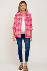 Pink Plaid Maternity Flannel Top