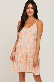 Peach Floral Tiered Sleeveless Dress