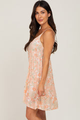 Peach Floral Tiered Sleeveless Dress