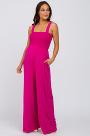 Magenta Sleeveless Smocked Wide Leg Maternity Jumpsuit