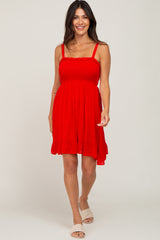 Red Sleeveless Smocked Ruffle Hem Dress