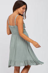 Sage Sleeveless Smocked Ruffle Hem Maternity Dress