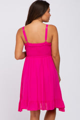 Fuchsia Sleeveless Smocked Ruffle Hem Maternity Dress