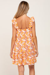 Orange Floral Sleeveless Maternity Mini Dress