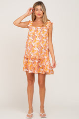 Orange Floral Sleeveless Maternity Mini Dress