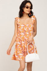 Orange Floral Sleeveless Maternity Mini Dress