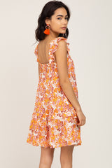 Orange Floral Sleeveless Mini Dress