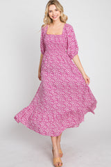 Fuchsia Floral Smocked Maxi Dress