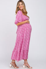 Fuchsia Floral Smocked Maternity Maxi Dress