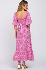 Fuchsia Floral Smocked Maternity Maxi Dress