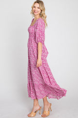 Fuchsia Floral Smocked Maxi Dress