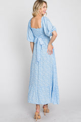 Blue Floral Smocked Maxi Dress