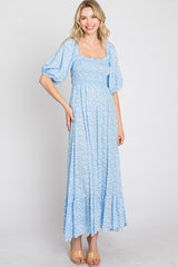 Blue Floral Smocked Maxi Dress