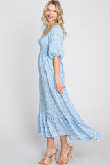 Blue Floral Smocked Maxi Dress