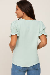 Mint Green Smocked Puff Sleeve Maternity Blouse