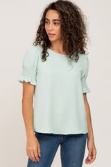 Mint Green Smocked Puff Sleeve Maternity Blouse